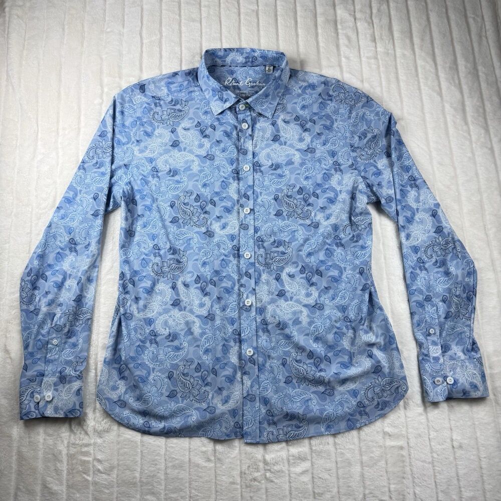 Robert Graham UV Protection Long Sleeve Button Front Men XL AOP Paisley Blue